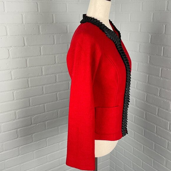 Pendleton Jacket Womens PSmall Red Black Ribbon Pleat Trim Merino Wool‎ VTG - Picture 5 of 11